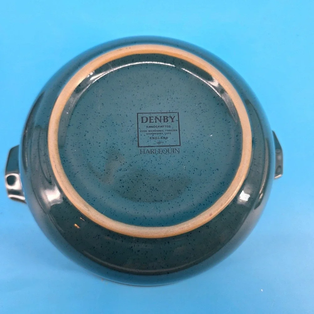 Denby Harlequin Lidded 2 QT‎ Casserole Dish Tureen Teal Navy Burgundy England